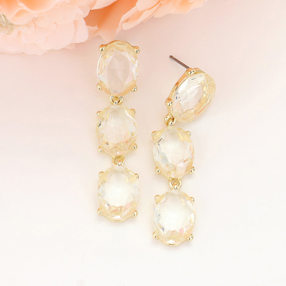 Madeline Love Clear, Gold Oval Glass Stone Link Dropdown Earrings