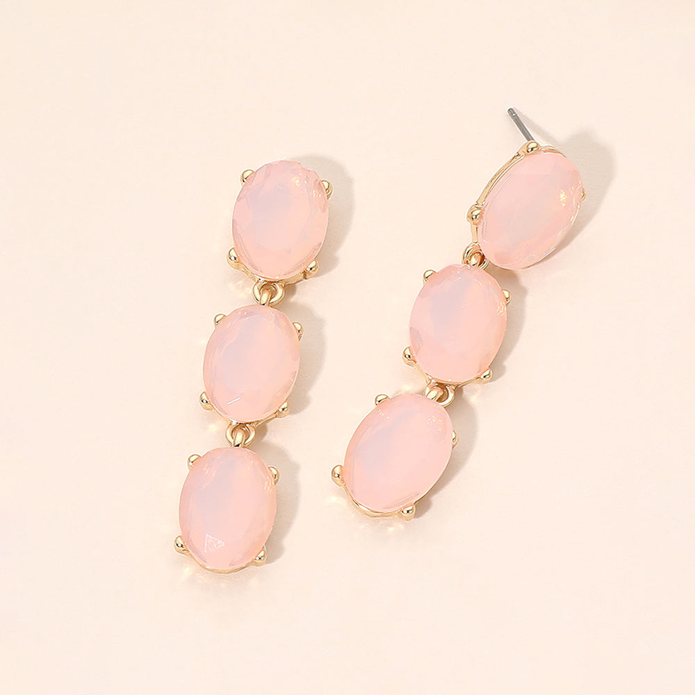 Madeline Love Gold, Rose Triple Oval Glass Stone Link Drop Earrings