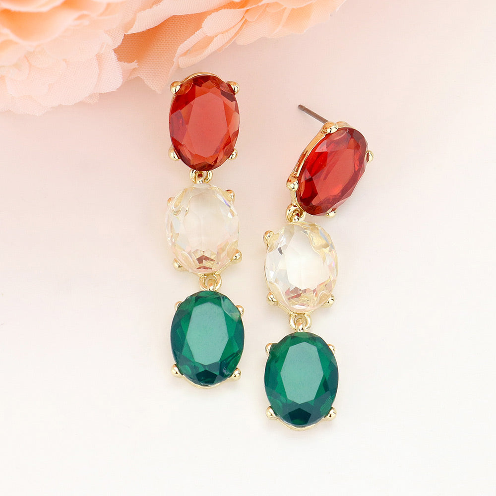 Madeline Love Gold, Multi Oval Glass Stone Link Dropdown Earrings