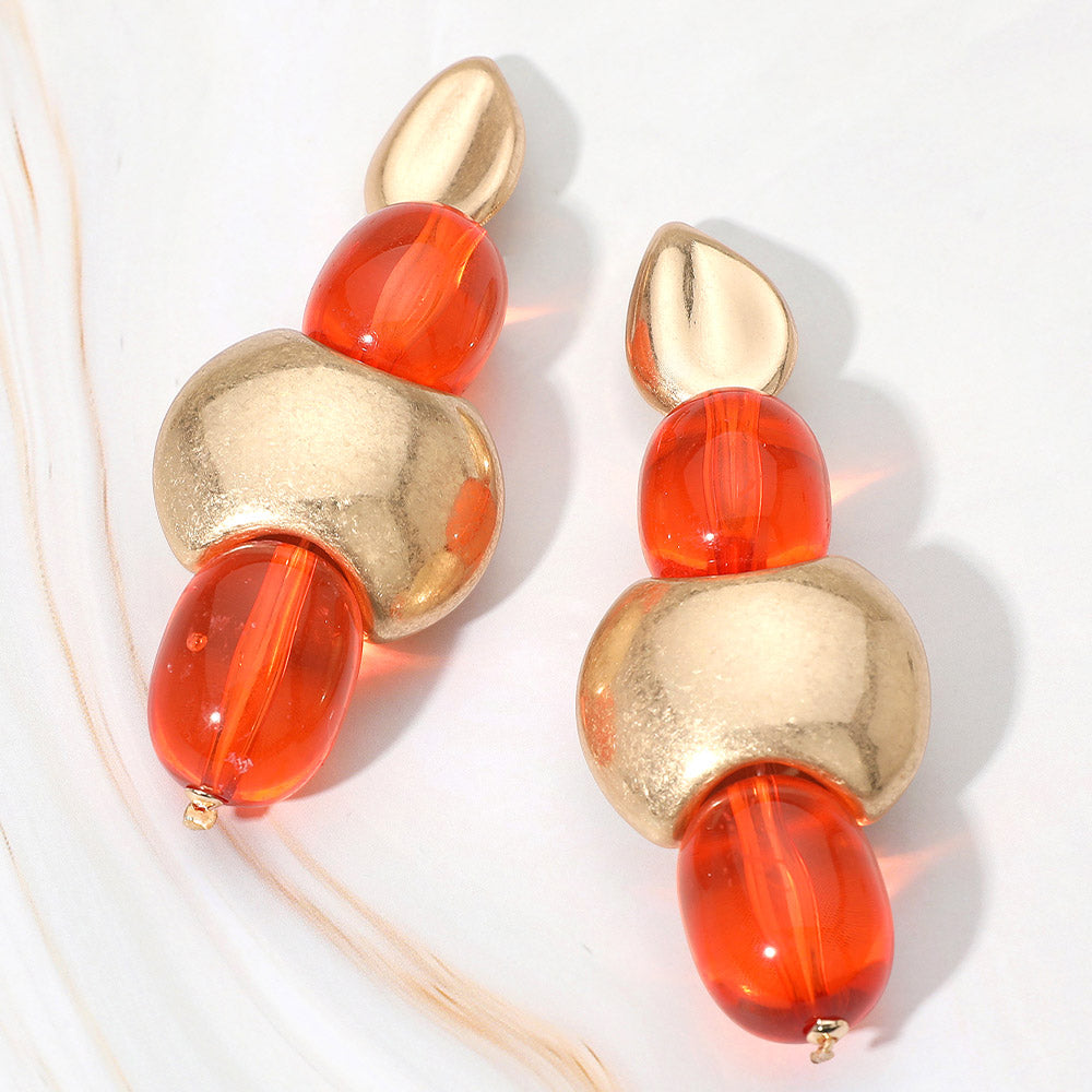 Madeline Love Worn Gold Bold Resin Metal Bead Drop Earrings