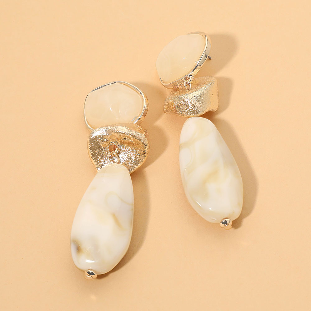 Madeline Love Gold, Ivory Chunky Geometric Resin Pebble Link Drop Statement Earrings