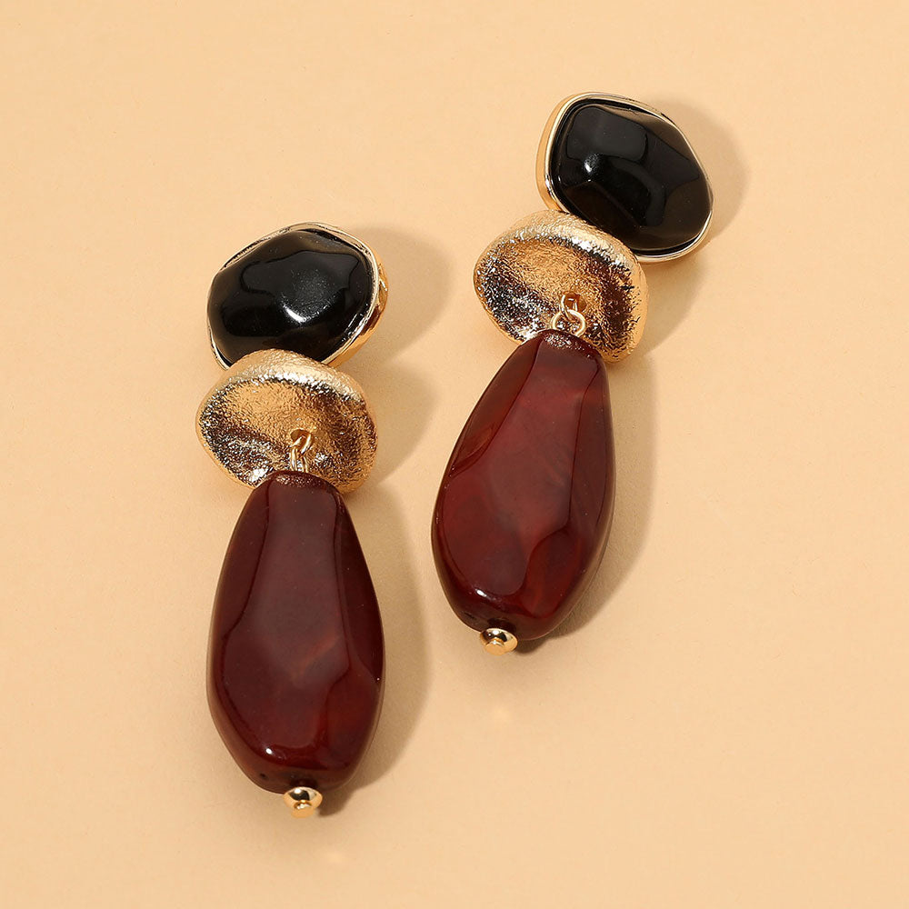 Madeline Love Burgundy, Gold, Multi Chunky Geometric Resin Pebble Link Drop Statement Earrings
