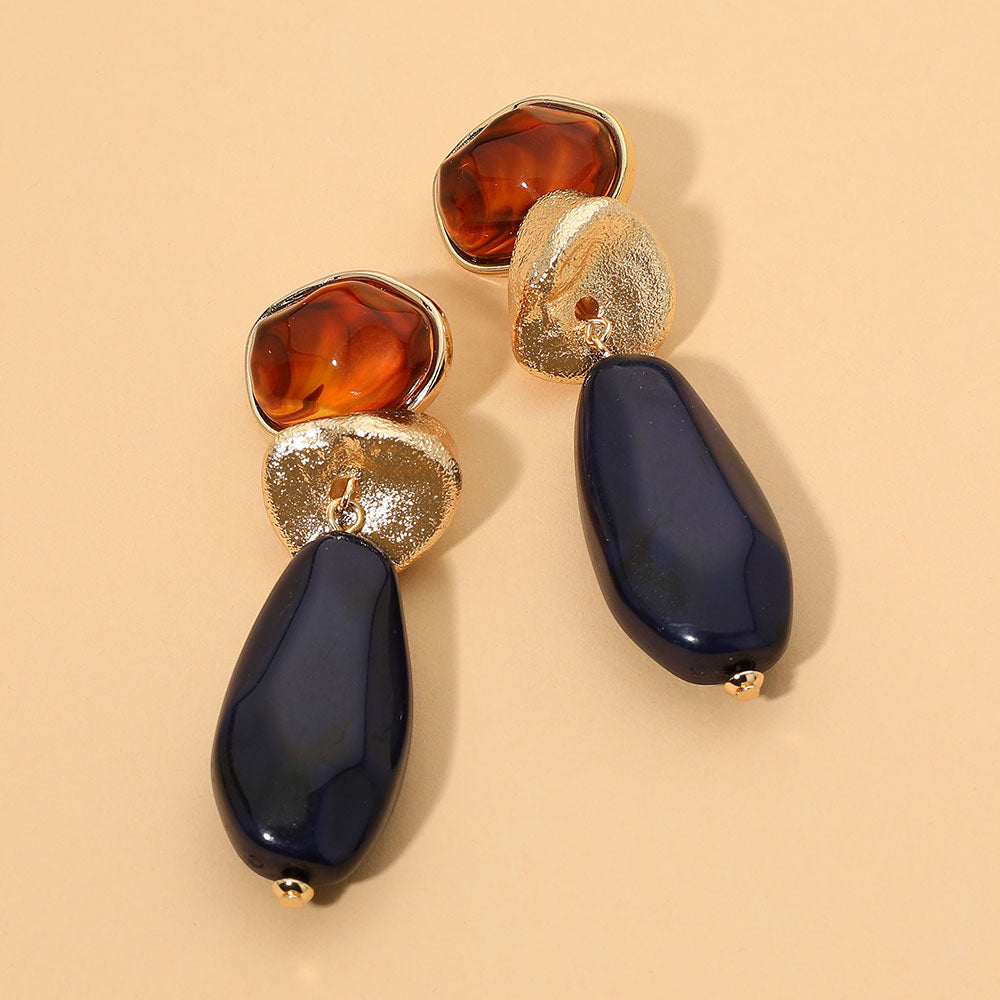 Madeline Love Gold, Multi, Navy Chunky Geometric Resin Pebble Link Drop Statement Earrings