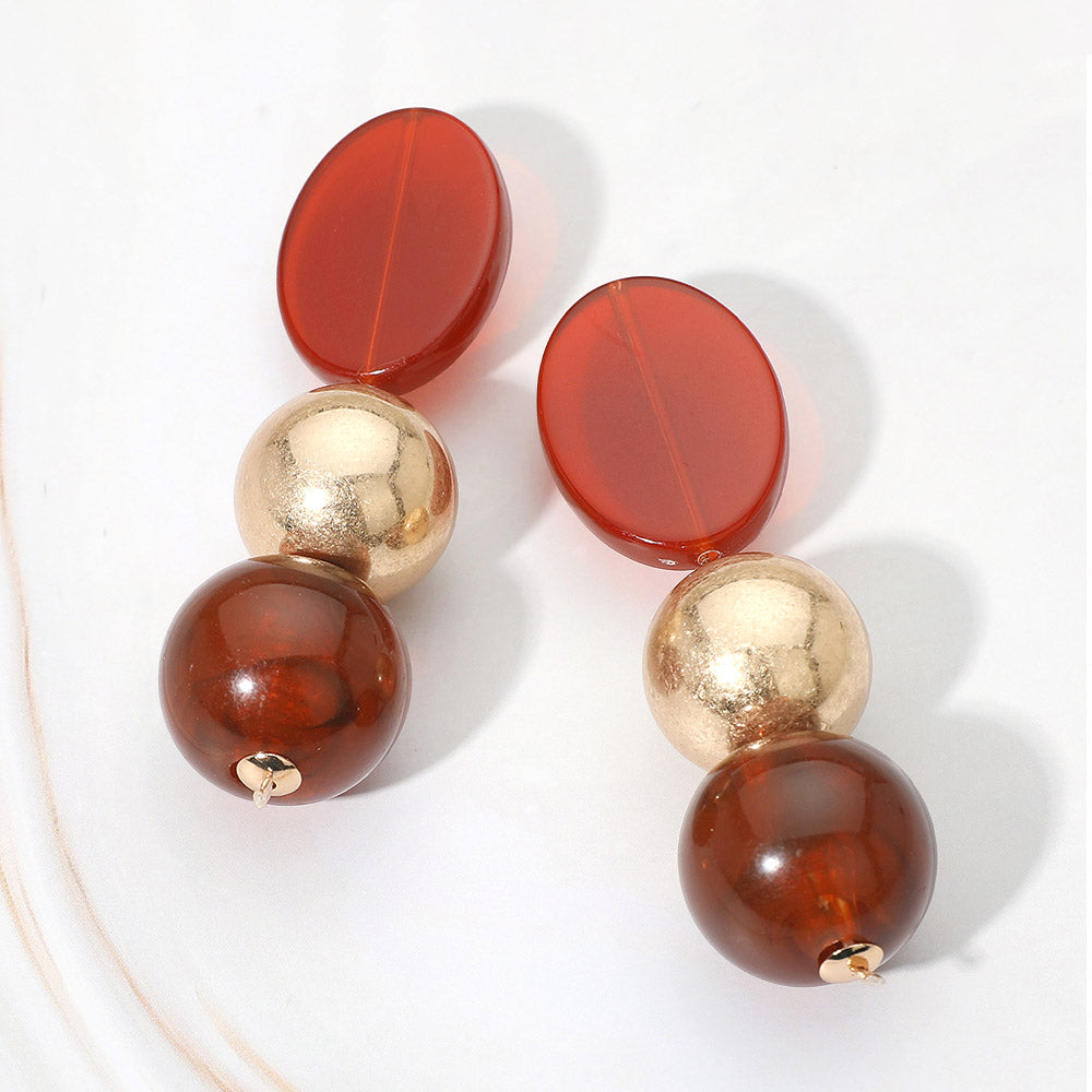 Madeline Love Brown, Worn Gold Bold Resin Metal Bead Drop Earrings
