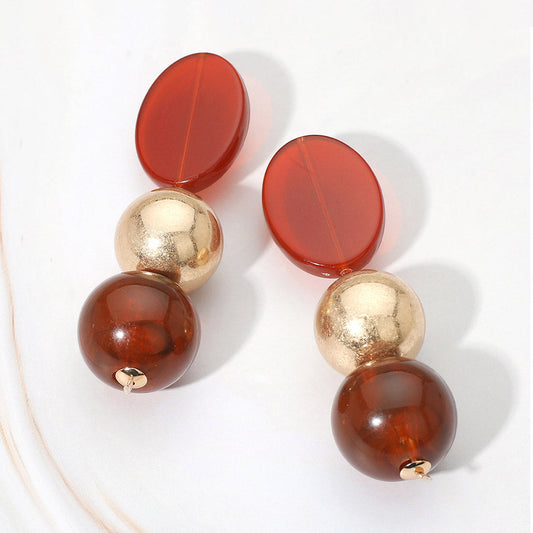 Madeline Love Brown, Worn Gold Bold Resin Metal Bead Drop Earrings