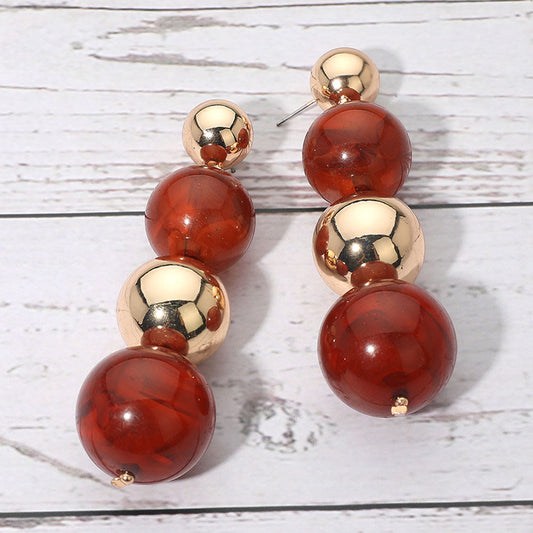 Madeline Love Brown, Gold Bold Dual Resin Metal Sphere Drop Earrings