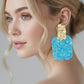 Madeline Love Aqua, Gold Oversized Patterned Celluloid Acetate Plate Accent Door Knocker Earrings