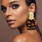 Madeline Love Brown, Gold, Leopard Oversized Patterned Celluloid Acetate Plate Accent Door Knocker Earrings