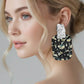 Madeline Love Black, Rhodium Oversized Patterned Celluloid Acetate Plate Accent Door Knocker Earrings