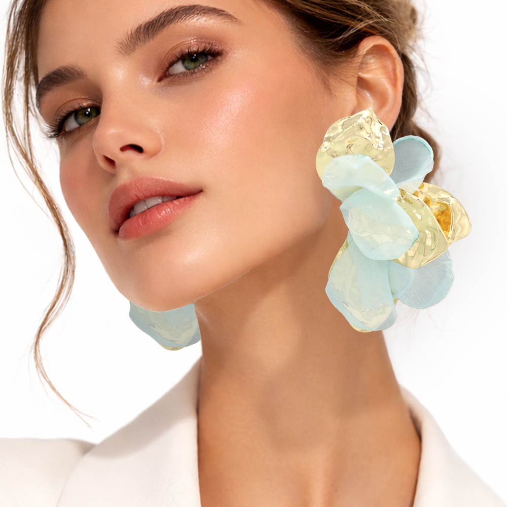 Madeline Love Gold, Light, Mint Oversized Sculpted Floral Petal Earrings