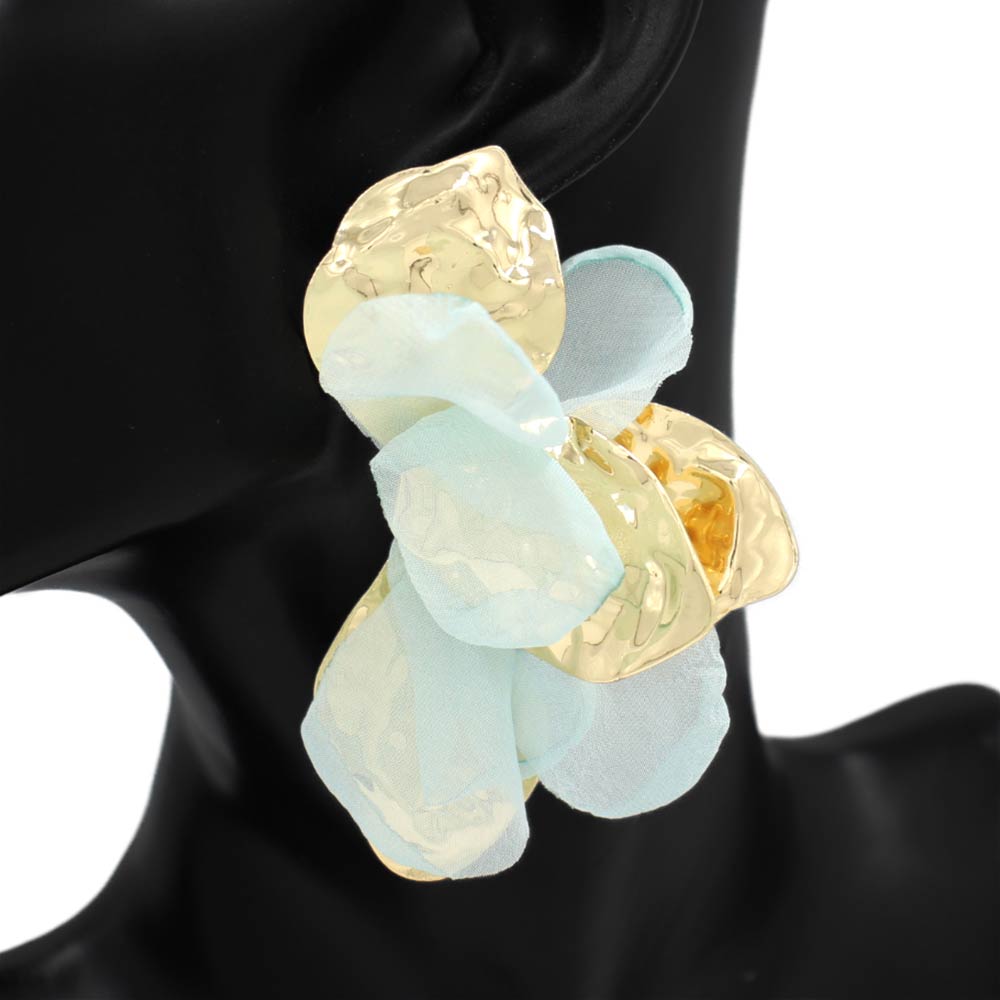Madeline Love Gold, Light, Mint Oversized Sculpted Floral Petal Earrings - desc