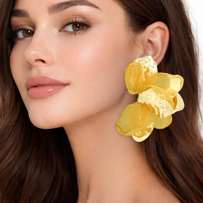 Madeline Love Gold, Mustard Oversized Sculpted Floral Petal Earrings