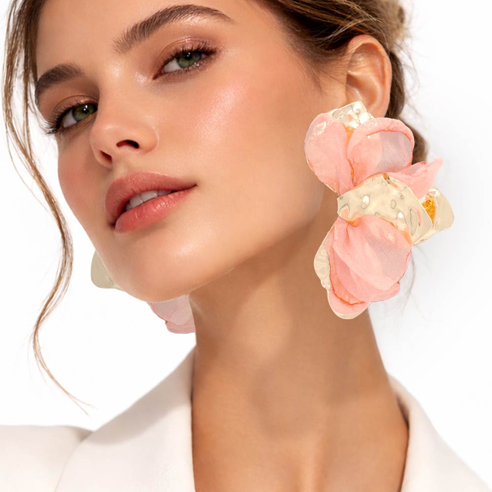 Madeline Love Gold, Peach Oversized Sculpted Floral Petal Earrings