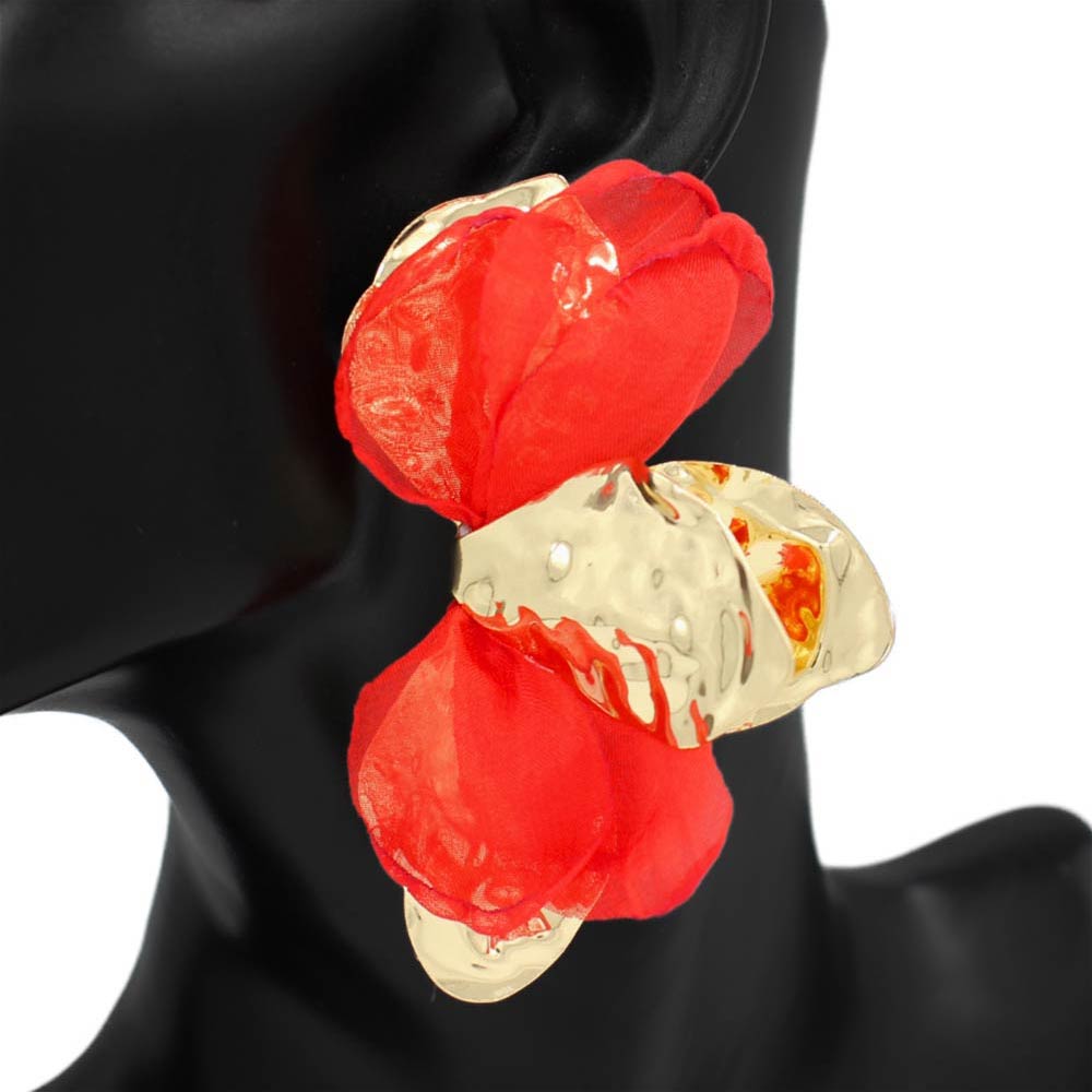Madeline Love Gold, Red Oversized Sculpted Floral Petal Earrings - desc
