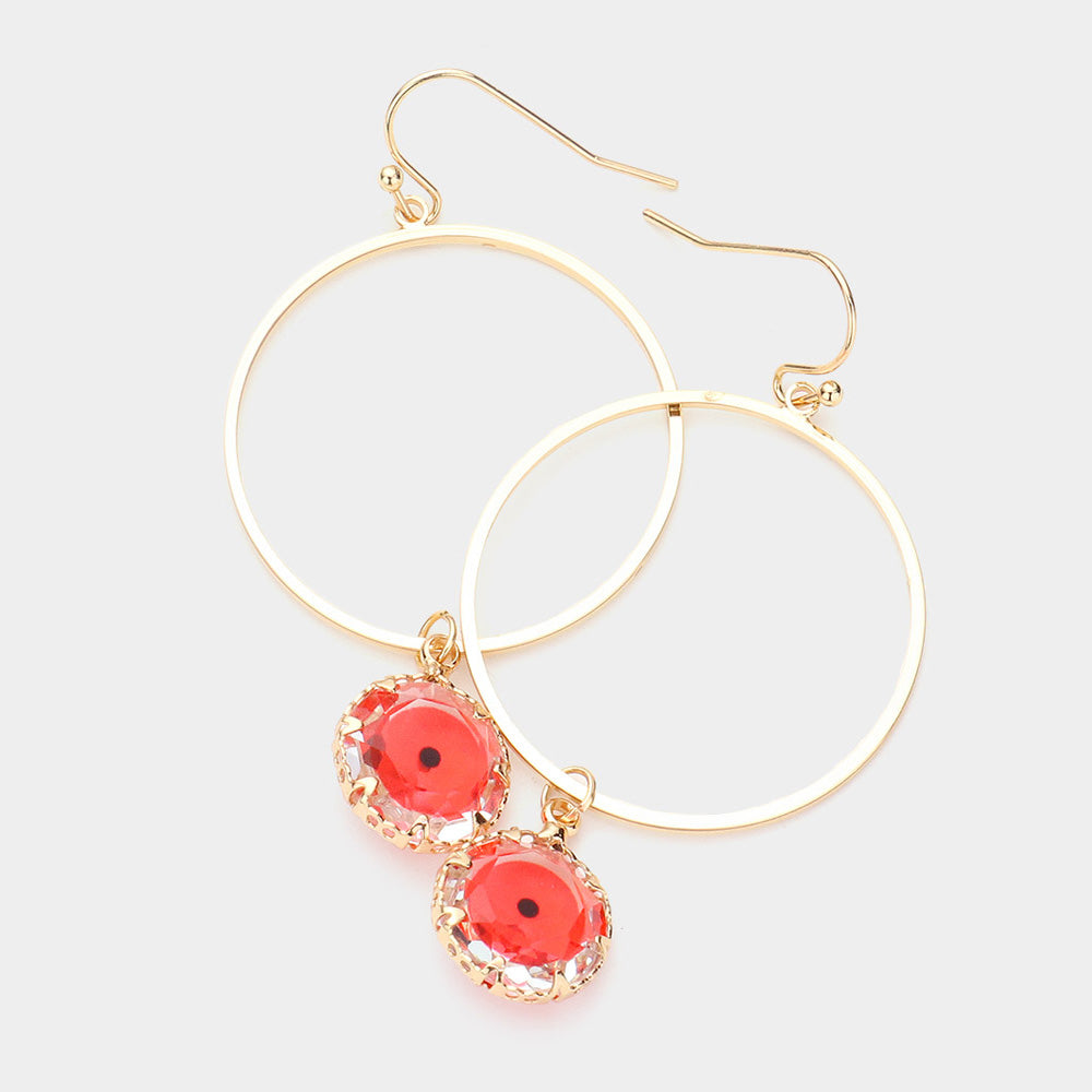 Madeline Love Coral Open Metal Circle Evil Eye Round Bead Link Dangle Earrings
