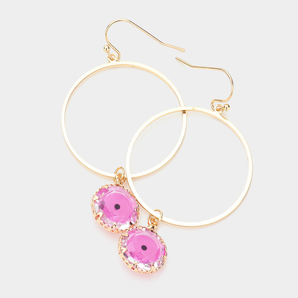 Madeline Love Fuchsia Open Metal Circle Evil Eye Round Bead Link Dangle Earrings