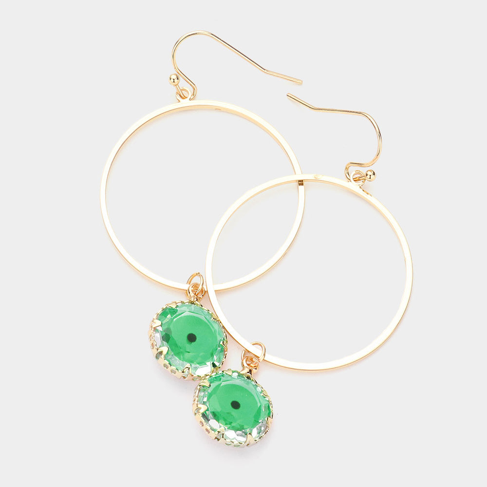 Madeline Love Green Open Metal Circle Evil Eye Round Bead Link Dangle Earrings