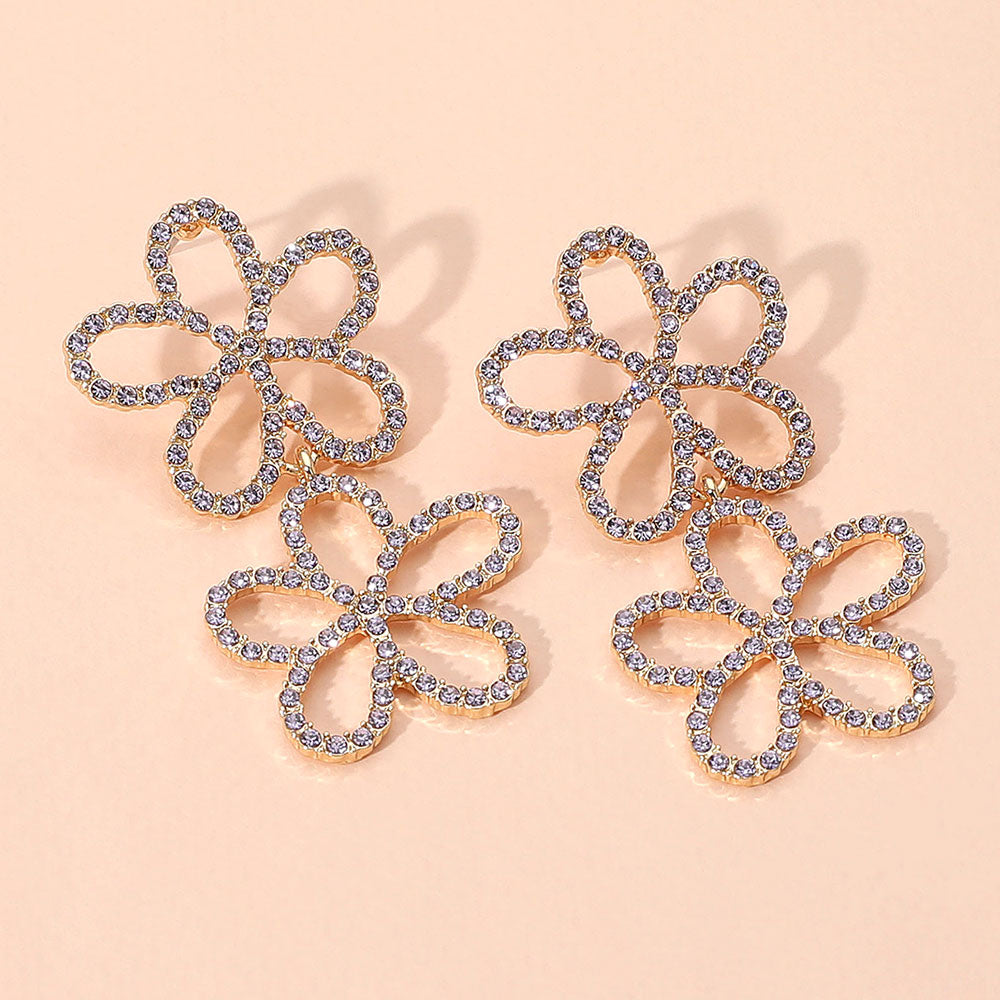 Madeline Love Gold, Lavender Stone Paved Open Flower Link Earrings
