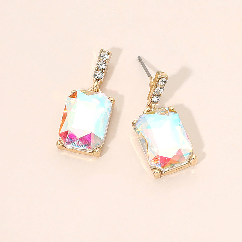 Madeline Love AB, Gold Rectangle Stone Cluster Dangle Earrings