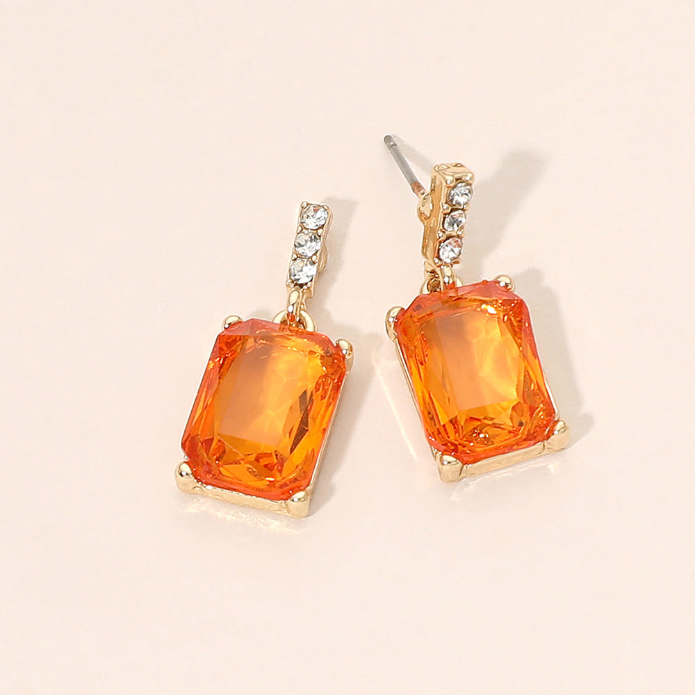 Madeline Love Brown, Gold Rectangle Stone Cluster Dangle Earrings