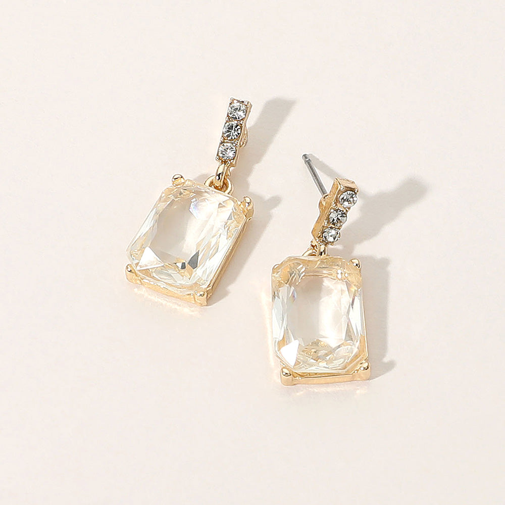 Madeline Love Clear, Gold Rectangle Stone Cluster Dangle Earrings