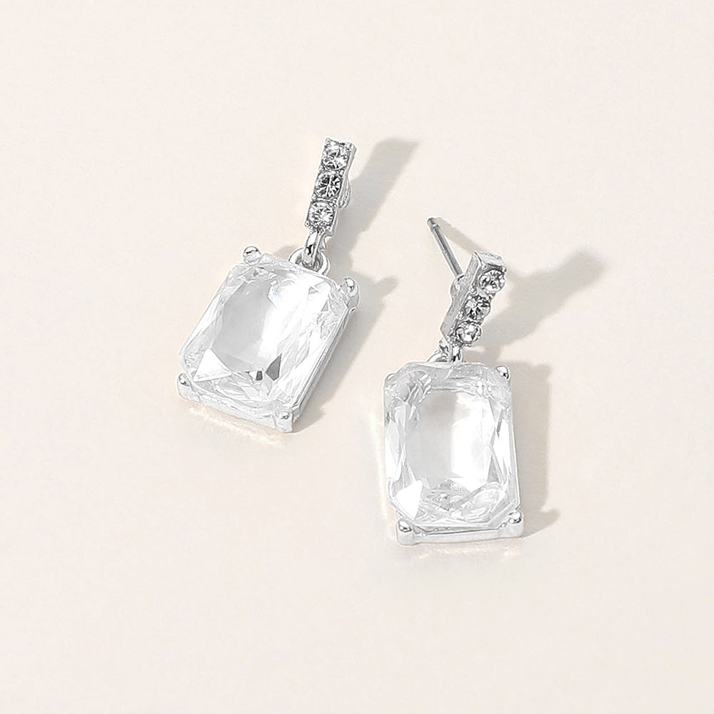 Madeline Love Clear, Silver Rectangle Stone Cluster Dangle Earrings