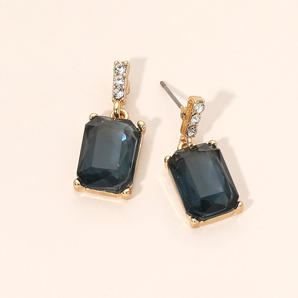 Madeline Love Blue, Dark, Gold Rectangle Stone Cluster Dangle Earrings