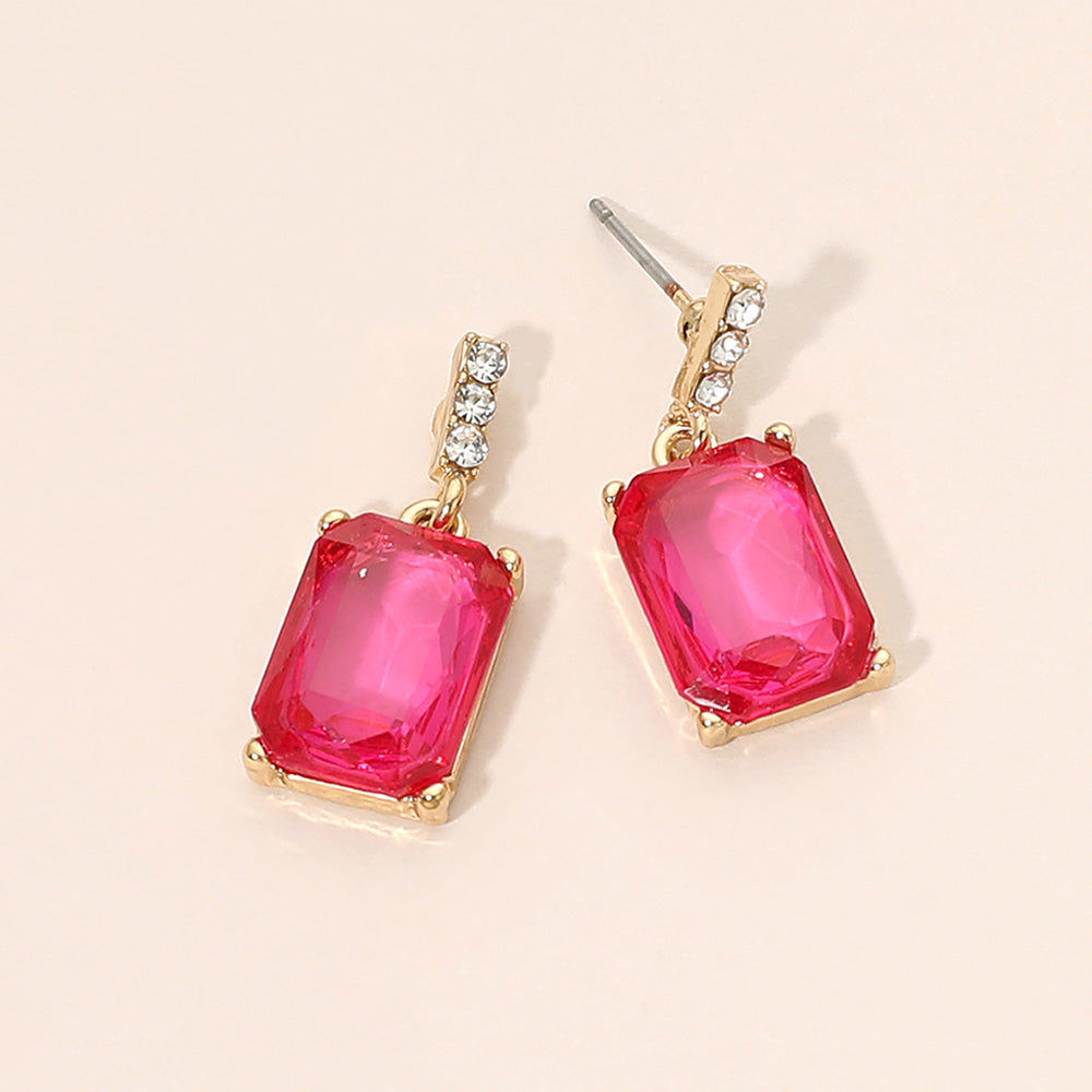Madeline Love Fuchsia, Gold Rectangle Stone Cluster Dangle Earrings