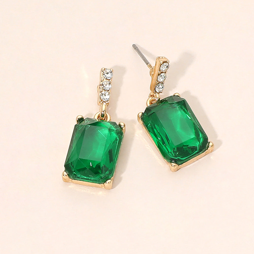 Madeline Love Gold, Green Rectangle Stone Cluster Dangle Earrings