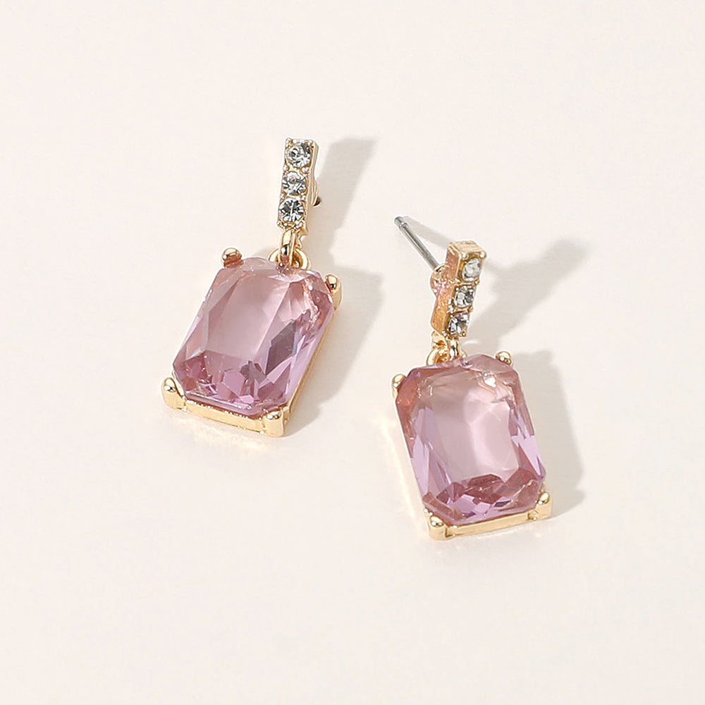 Madeline Love Gold, Lavender Rectangle Stone Cluster Dangle Earrings