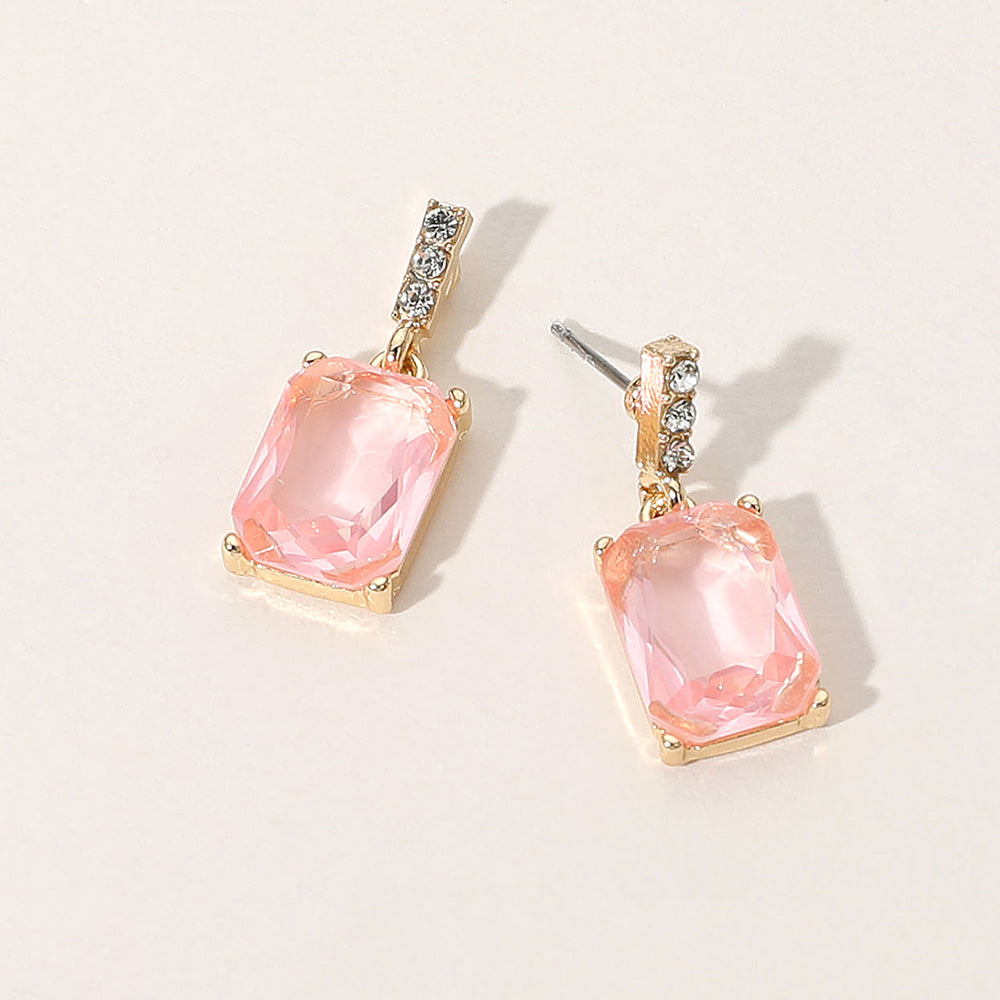 Madeline Love Gold, Pink Rectangle Stone Cluster Dangle Earrings