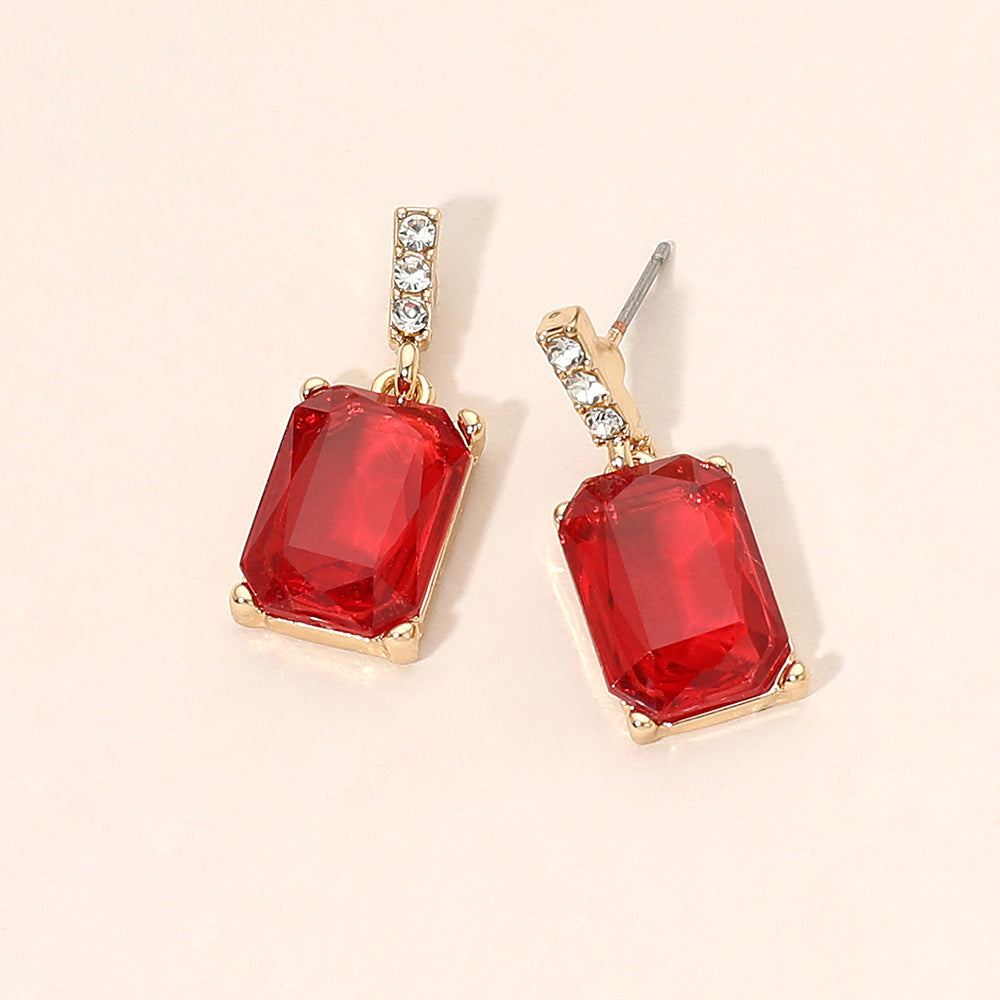 Madeline Love Gold, Red Rectangle Stone Cluster Dangle Earrings