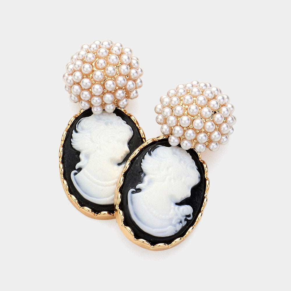 Madeline Love Black Pearl Cameo Dangle Earrings