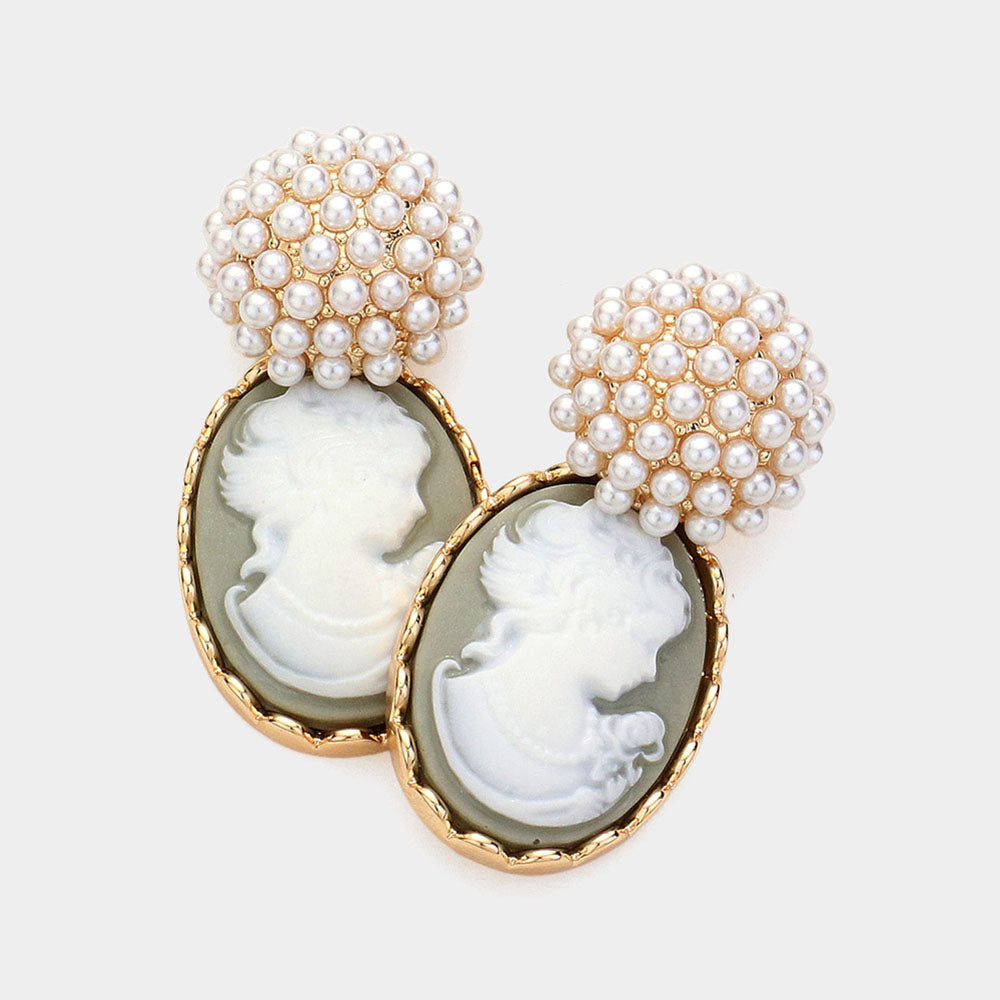 Madeline Love Gray Pearl Cameo Dangle Earrings