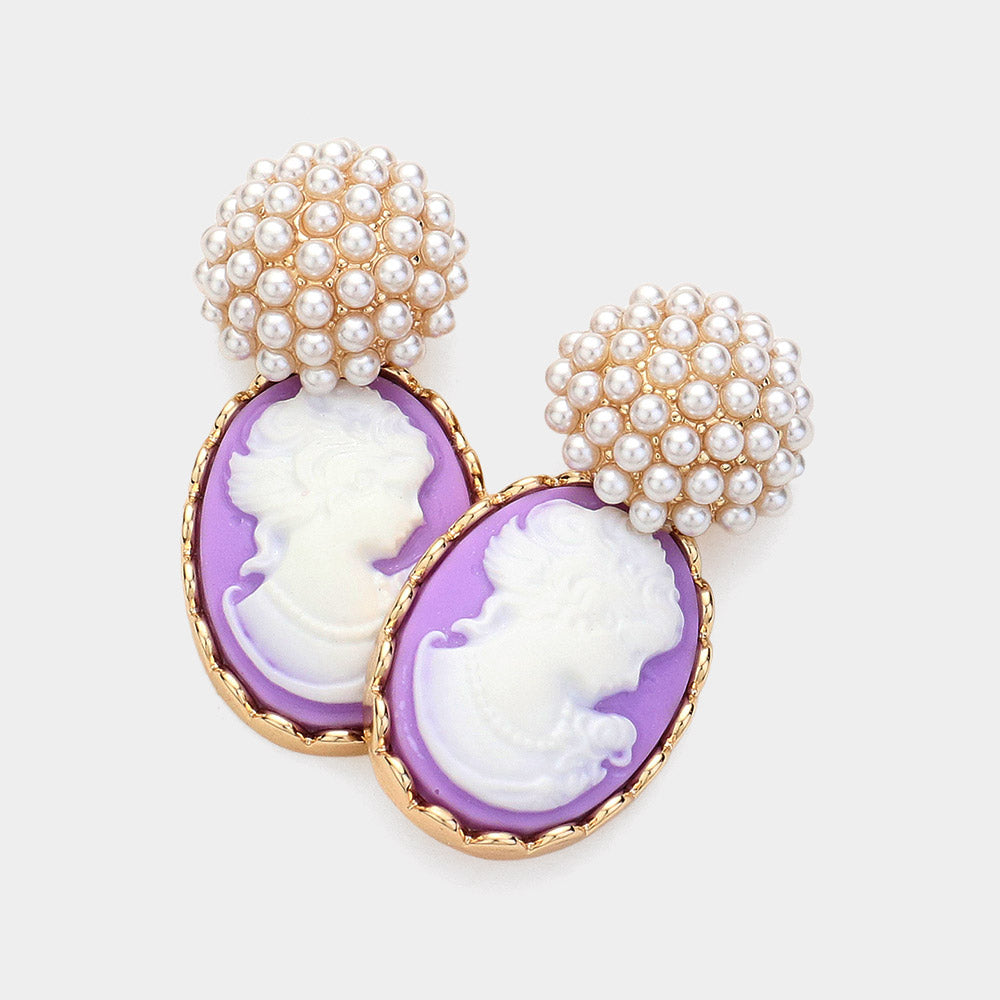 Madeline Love Lavender Pearl Cameo Dangle Earrings