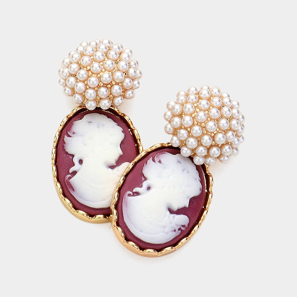 Madeline Love Neutral Pearl Cameo Dangle Earrings