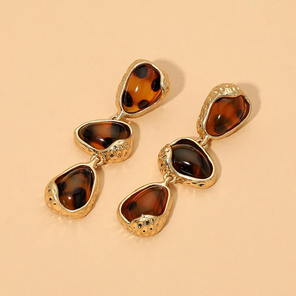 Madeline Love Tortoise, Worn Gold Abstract Resin Cabochon Link Drop Statement Earrings