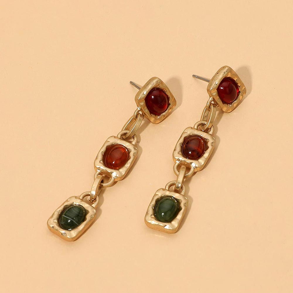 Madeline Love Multi, Worn Gold Organic Geometric Resin Cabochon Frame Link Drop Statement Earrings