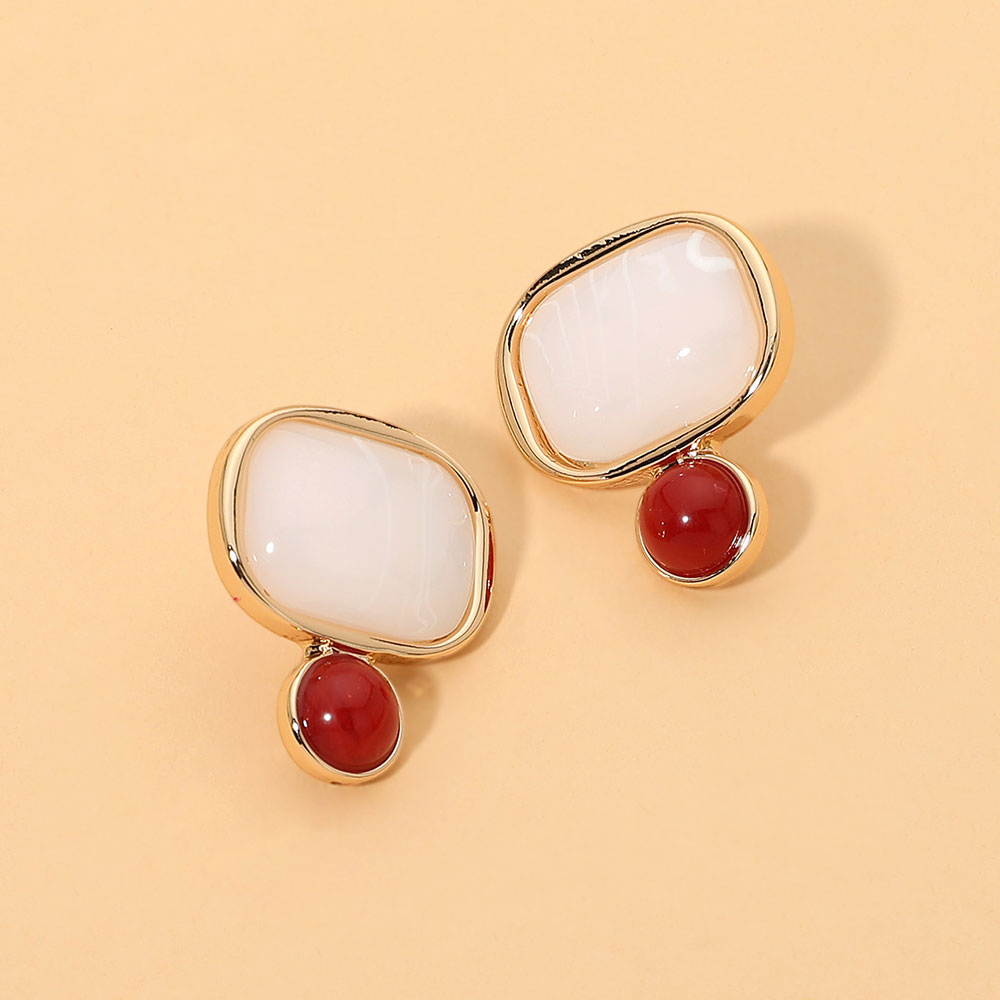 Madeline Love Gold, White Geotmeric Drop Stud Earrings