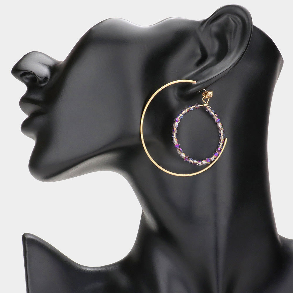 Madeline Love Purple Beaded Hoop Half Metal Hoop Earrings