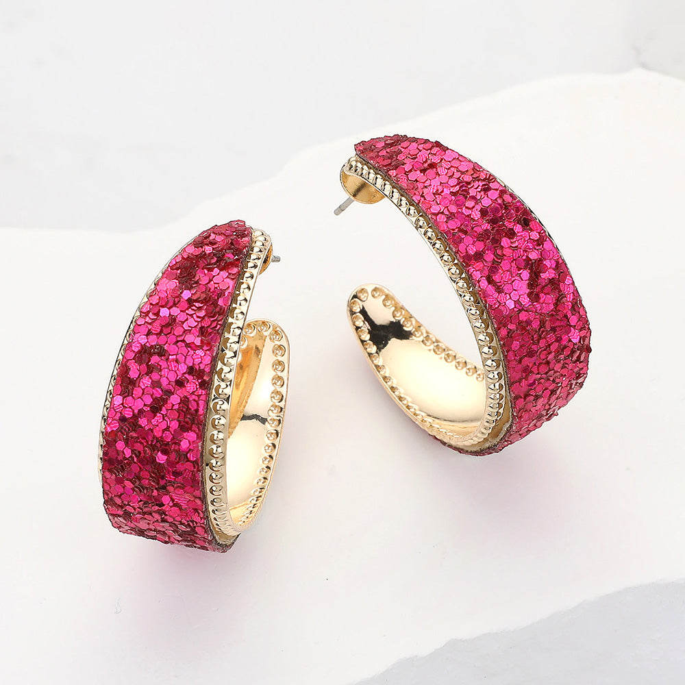 Madeline Love Fuchsia Glittered Hoop Earrings