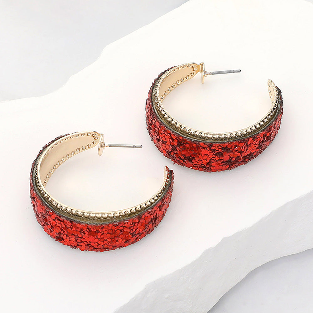 Madeline Love Red Glittered Hoop Earrings