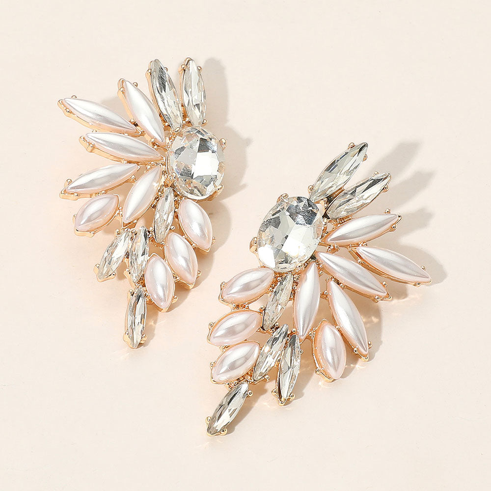 Madeline Love Gold Marquise Pearl Stone Cluster Embellished Wing Fan Earrings