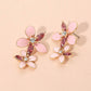 Madeline Love Gold, Pink Stone Accent Enamel Double Flower Link Drop Earrings