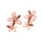 Madeline Love Gold, Pink Stone Accent Enamel Double Flower Link Drop Earrings - desc