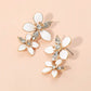 Madeline Love Gold, White Stone Accent Enamel Double Flower Link Drop Earrings