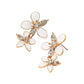 Madeline Love Gold, White Stone Accent Enamel Double Flower Link Drop Earrings - desc