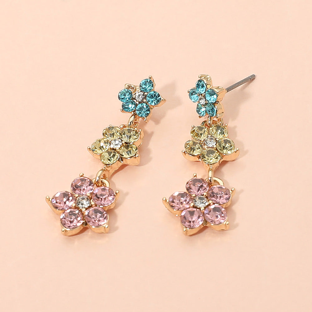 Madeline Love Gold, Multi Stone Cluster Floral Link Drop Earrings