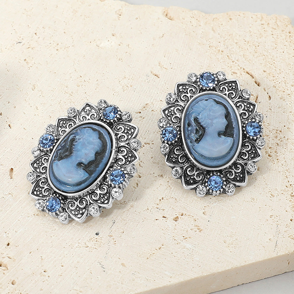 Madeline Love Blue Vintage Cameo Oval Earrings