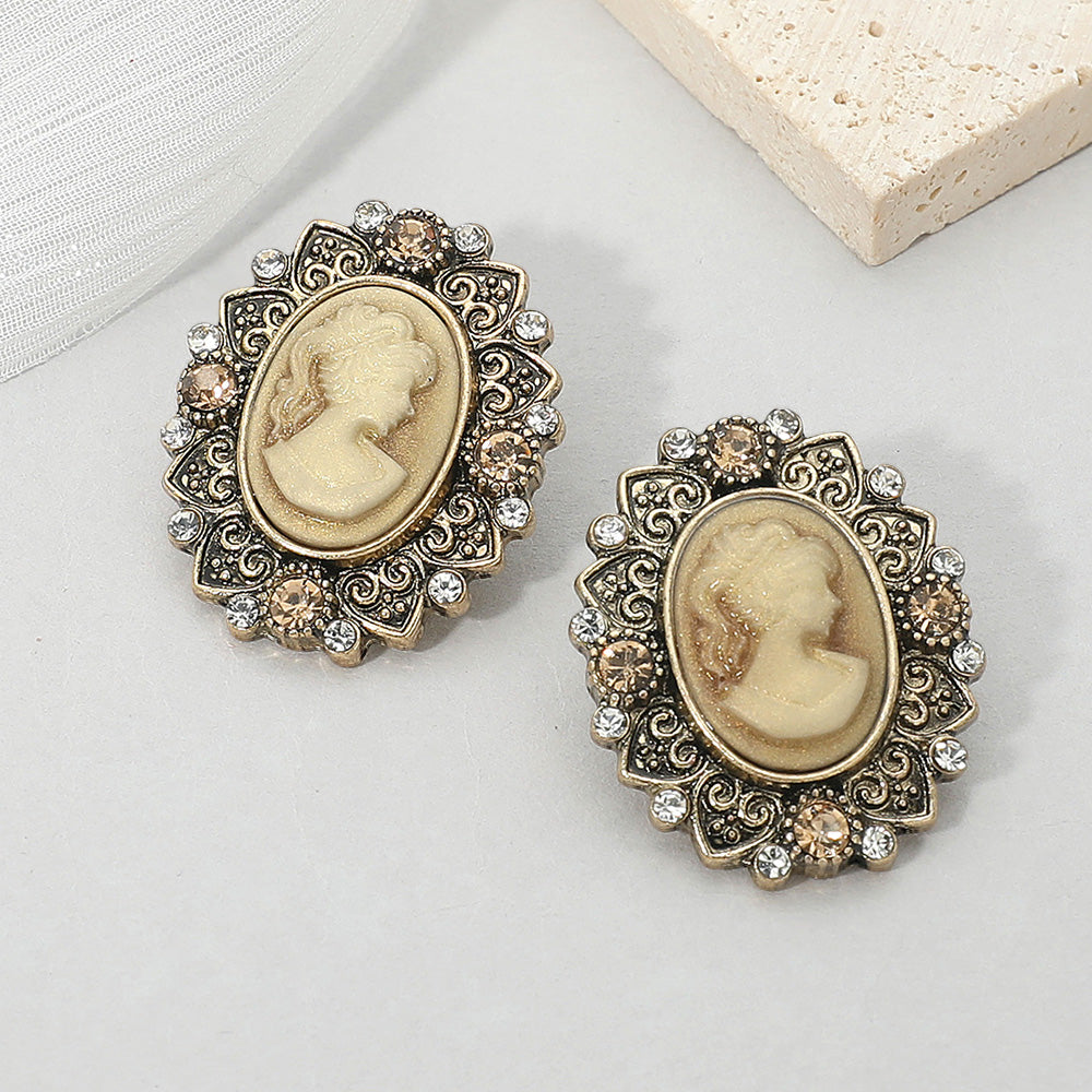 Madeline Love Bronze Vintage Cameo Oval Earrings
